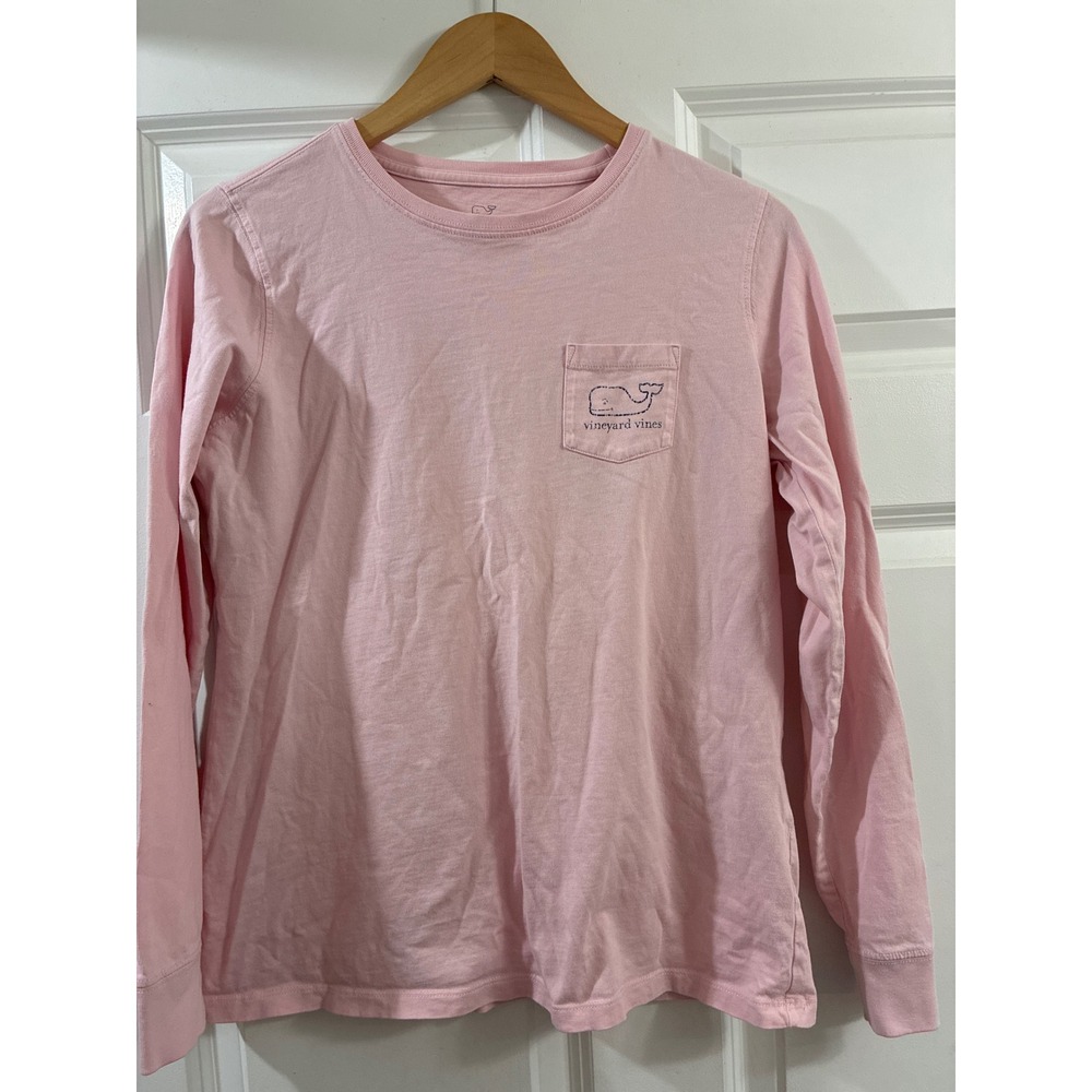 Vineyard Vines Womens Pink Long Sleeve Whale Logo Pocket Graphic T-Shirt Small